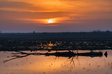 Image showing Sunrise landscape of Hortobagy landscape