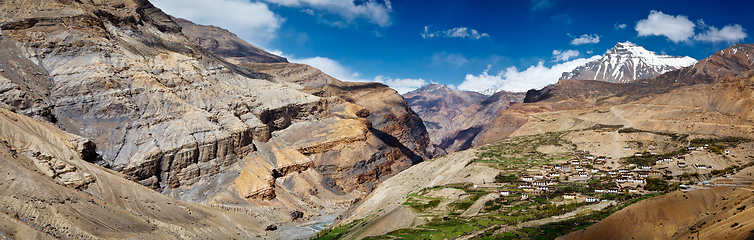 Image showing Panorama of Spiti valley and Kibber village