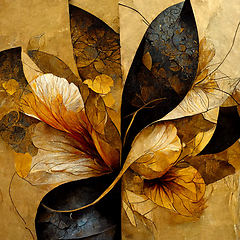 Image showing Golden, yellow and black abstract flower Illustration for prints