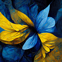 Image showing Blue and yellow abstract flower Illustration for prints.
