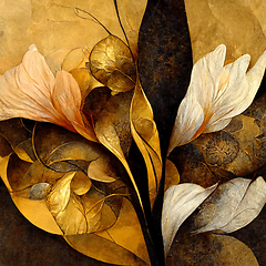 Image showing Golden, yellow and black abstract flower Illustration for prints