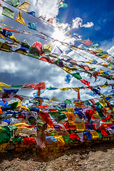 Image showing Prayer flags with Buddhist mantra on them at Kunzum La