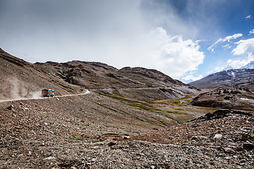 Image showing Manali-Leh Road in Indian Himalayas with lorry