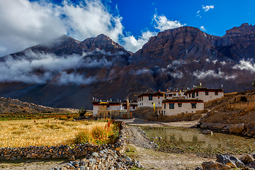 Image showing Himalayan landscape with village in Spiti Valley aslo known as Little Tibet. Himachal Pradesh, India