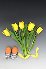 Image showing Spring Easter Abstract with Tulips and Fresh Eggs