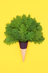 Image showing Surreal Oak Tree Leaf Ice Cream Cone Eco Friendly Concept 