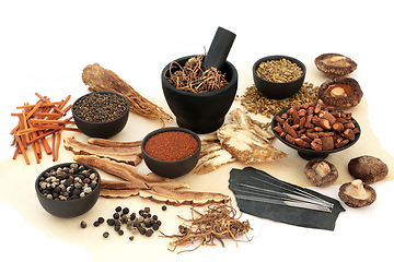 Image showing Acupuncture Treatment with Natural Chinese Herbal Plant Medicine