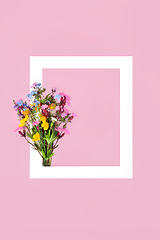 Image showing Spring Wildflower Posy Frame on Pink Background 