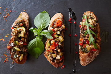 Image showing Healthy whole grain bread toast with sweet baked pepper and tomato. Healthy Nutritious