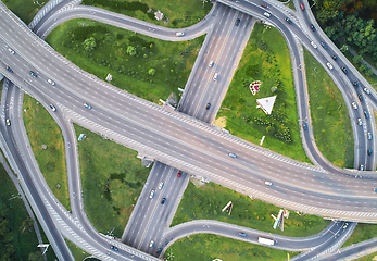 Image showing Aerial landscape of busy highway junction road, Transport concept