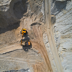 Image showing Aerial view of sand quarry with bulldozer