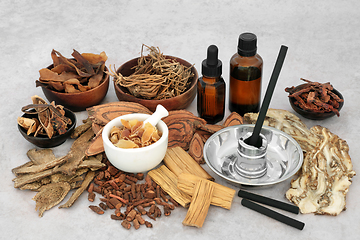 Image showing Moxibustion Treatment with Chinese Herbs and Spice