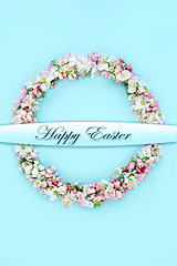 Image showing Happy Easter Wreath with Apple Blossom Flowers