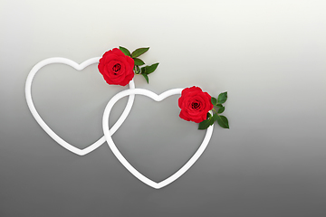 Image showing Valentines Day Romantic Heart Symbol and Red Rose Flowers