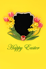 Image showing Happy Easter and Spring Flower Chalkboard Frame 