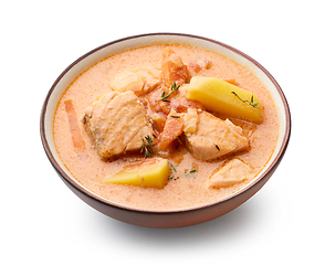 Image showing bowl of salmon and tomato soup