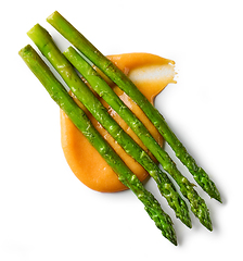 Image showing vegetable puree and asparagus