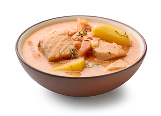 Image showing bowl of salmon and tomato soup