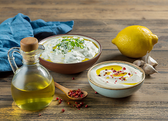 Image showing bowls of sour cream or greek yogurt