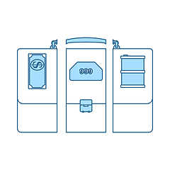 Image showing Oil, Dollar And Gold Dividing Briefcase Concept Icon