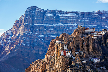 Image showing Dhankar monastry perched on a cliff in Himalayas, India