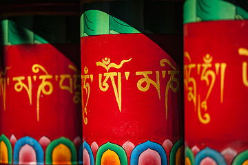 Image showing Buddhist prayer wheels in Mcleodganj, India