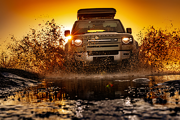 Image showing Rybachy, RUSSIA - May 30 2022: Off-roading New Land Rover Defend