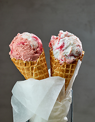Image showing vanilla and strawberry ice cream