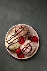 Image showing plate of various ice cream balls