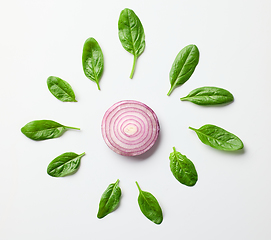 Image showing red onion and spinach leaves