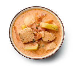 Image showing bowl of salmon and tomato soup