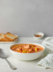 Image showing bowl of salmon and tomato soup