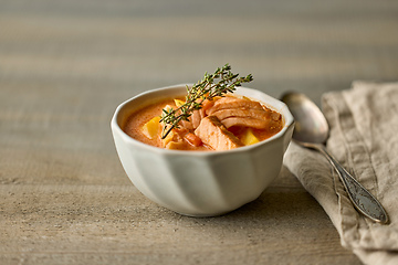 Image showing bowl of salmon and tomato soup