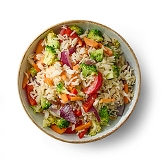 Image showing bowl of fried rice with vegetables