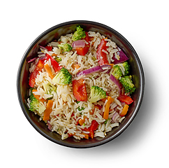 Image showing bowl of fried rice with vegetables