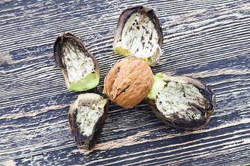 Image showing Walnuts on a wooden table