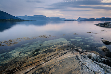 Image showing seascape with mountains in the distance