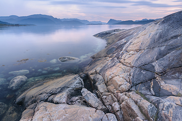 Image showing seascape with mountains in the distance