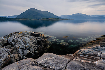 Image showing seascape with mountains in the distance