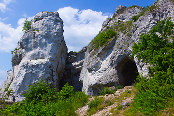 Image showing Rock formation with cave at Podlesice, Poland