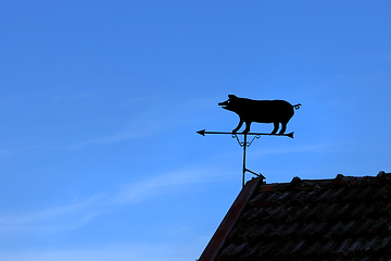 Image showing Pig Shaped Wind Vane Against Blue Sky