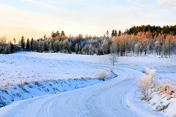 Image showing Winding Rural Road on a Winter Morning