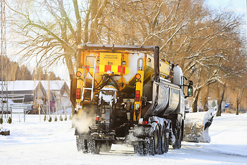Image showing Snow Plough Truck with Salt Spreader on Road