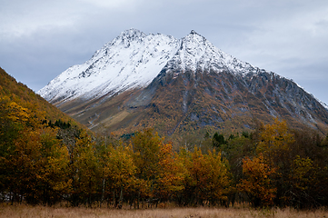 Image showing autumn mood with snow-covered mountains