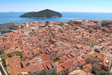 Image showing View of the roofs of Dubrovnik and the island of Lokrum