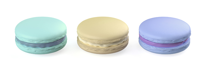 Image showing Three french macarons with different colors