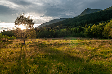 Image showing landscape in sunset and mountains