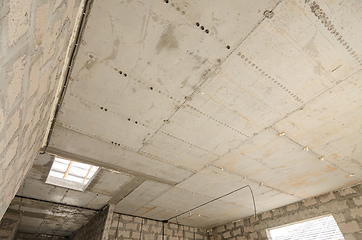 Image showing Construction of an individual residential building, monolithic interfloor reinforced concrete floor with an opening