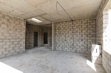 Image showing Construction of an individual residential building, walls made of expanded clay concrete block, monolithic concrete floor and reinforced concrete floors