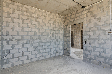 Image showing Construction of an individual residential building, interior partitions are made of expanded clay concrete block